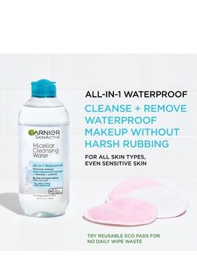 Garnier Micellar Cleansing Water with Blue Cap and Pink Reusable Pads